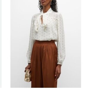 Toccin New York Alice Tie-Neck  Georgette Top Vanilla Blouse Top  NWOT